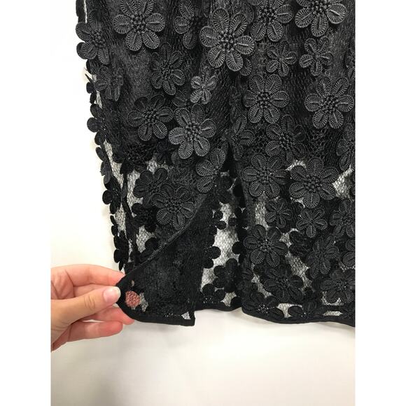 Milly Mari Floral Applique Sheath Lace Overlay Black Short Dress 4 LBD Cocktail - Picture 11 of 13